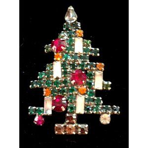 Eisenberg Ice Christmas Tree Rhinestone Brooch Vintage Holiday Signed